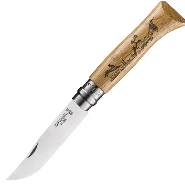 Нож OPINEL №8, нержавеющая сталь, рукоять дуб, гравировка заяц