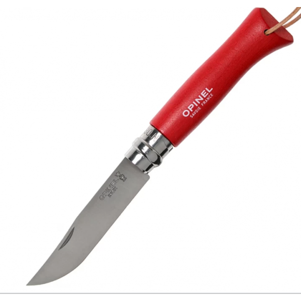 Нож складной Opinel №8 Trekking, нержавеющая сталь, рукоять бук, с кожаным темляком